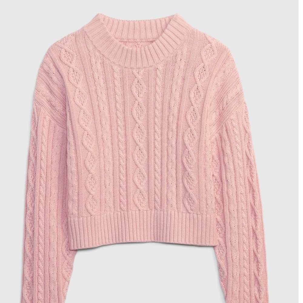 Gap x LoveShackFancy Cropped Cable Knit Sweater Pink
